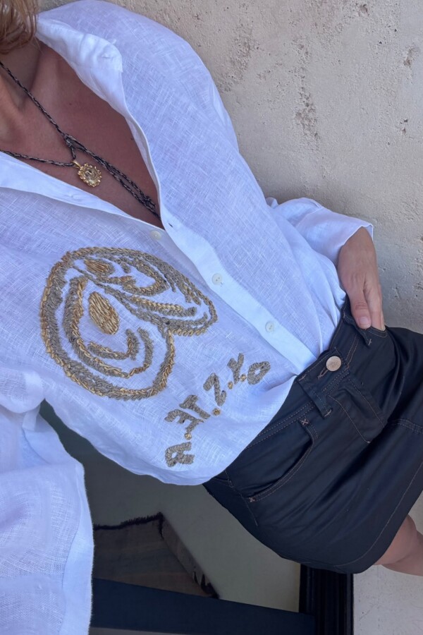 Camisa Bordada Oyster Blanca