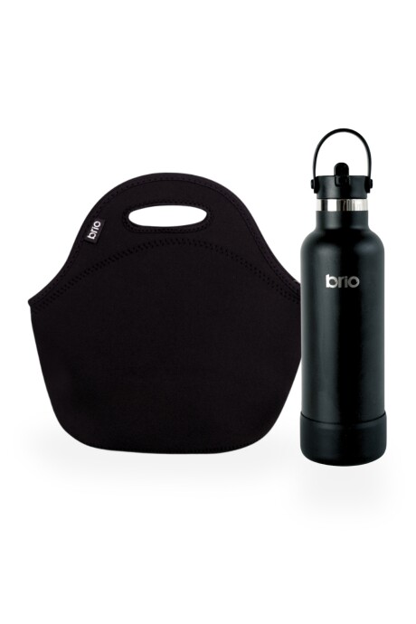 Set de lunchera de neopreno y botella de acero inoxidable 750ml brio set negro/negro