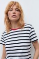 Remera rayada escote a la base blanco