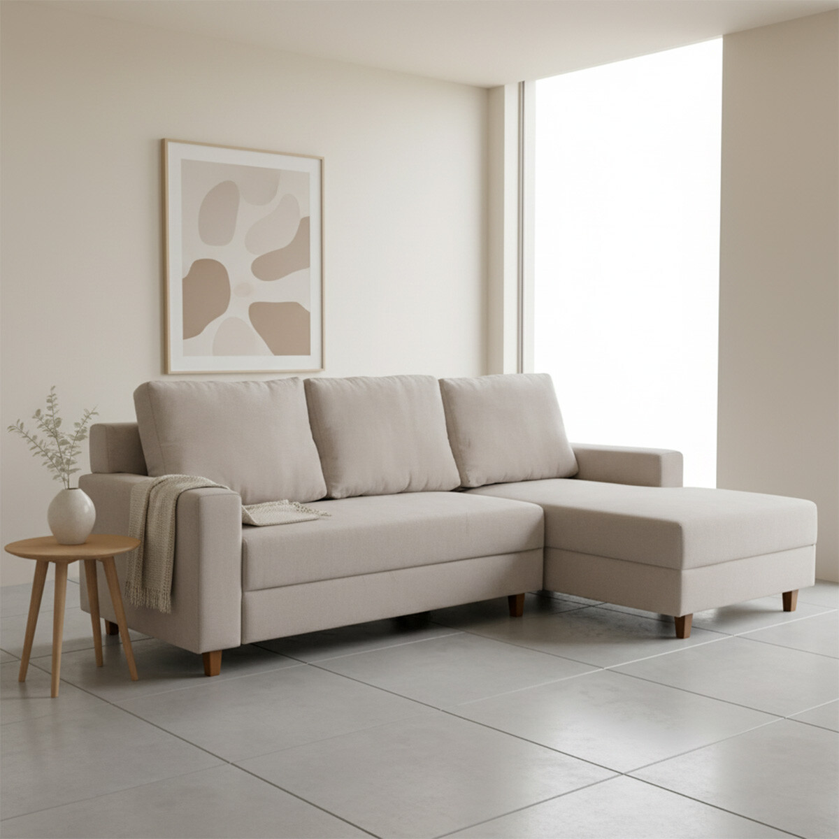 Rinconera Lucci - Tela Microfibra - Chaise derecho - Berlin 02 (Beige) 