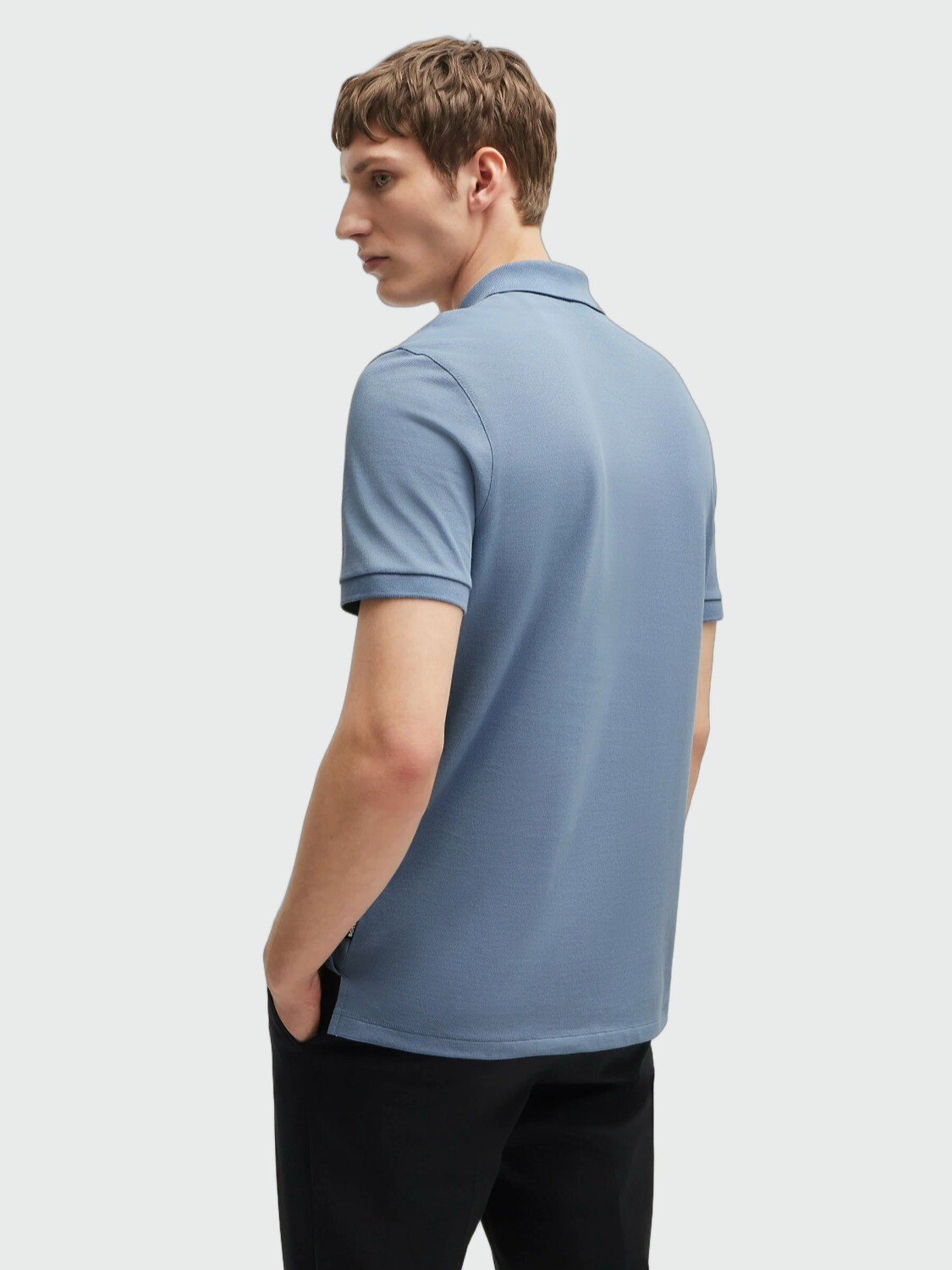 BOSS Polo de Algodón Piqué con Logo Bordado Celeste