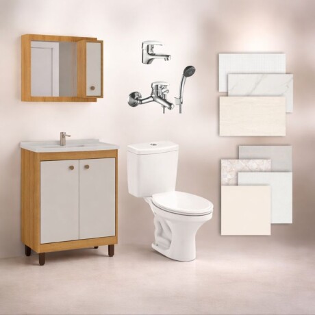 BAÑO COMPLETO N°3 INODORO CON MOCHILA + MUEBLE DE BAÑO 60 CM CON ESPEJO + GRIFERIA + CERAMICA DE PISO Y PARED BAÑO COMPLETO N°3 INODORO CON MOCHILA + MUEBLE DE BAÑO 60 CM CON ESPEJO + GRIFERIA + CERAMICA DE PISO Y PARED