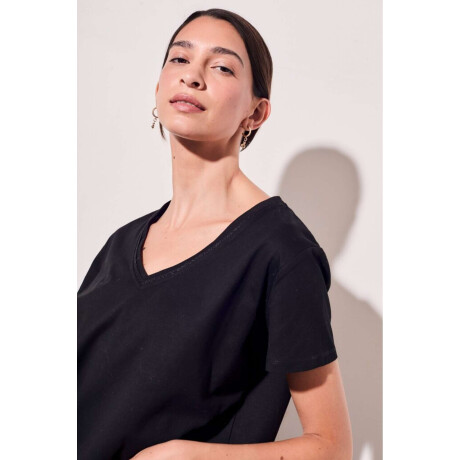 Remera Escote V Metalizado Negro