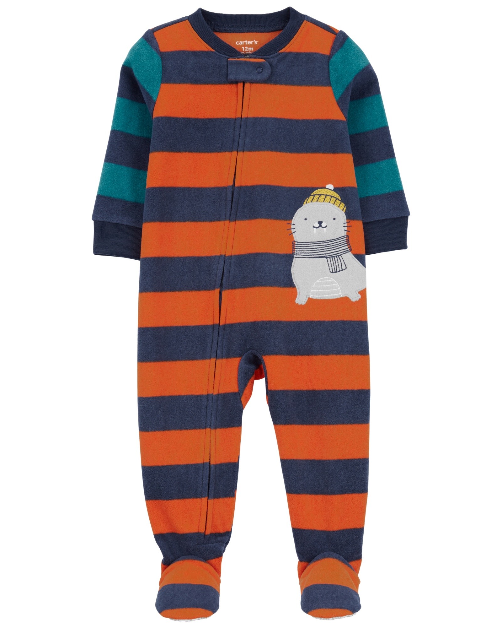 Pijama una pieza de micropolar, con pie, estampa foca Sin color