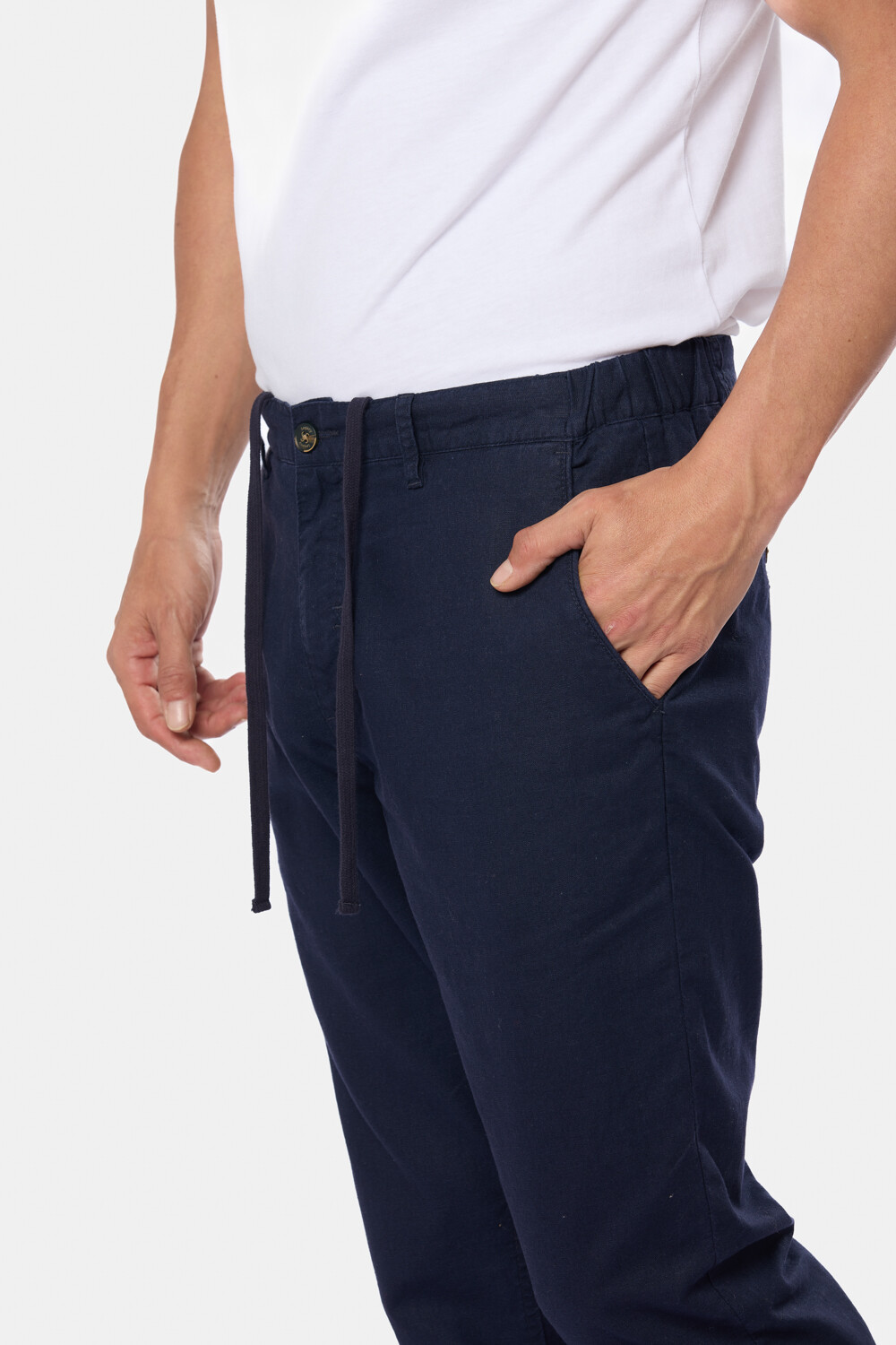 PANTALÓN DE LINO CON CINTURA ELASTIZADA Marino