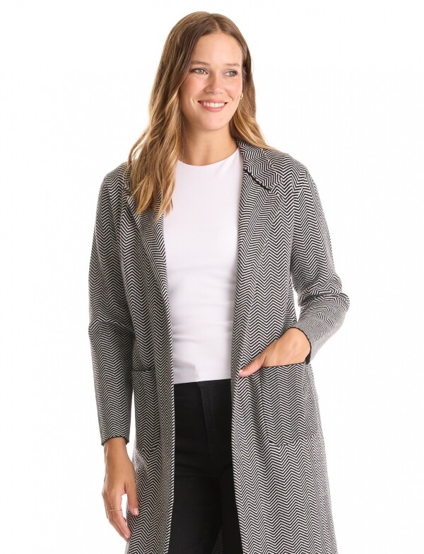 Chaqueta Tejida Larga NEGRO/BLANCO
