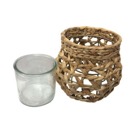 Candelabro Mimbre con Frasco Vidrio 20 x 15 cm
