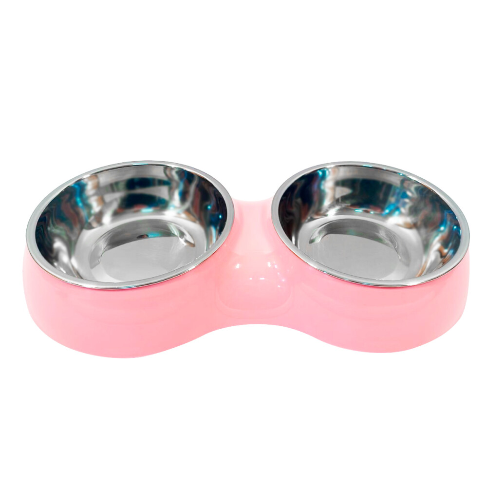 Comedero Doble Para Mascotas Bowl Bebedero Perros Gatos Color rosa