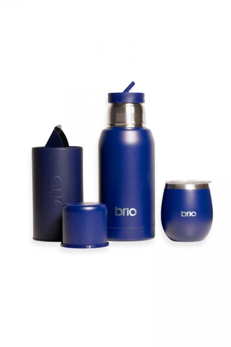 Set termo 750ml + mate redondo + yerbera 200gr Azul
