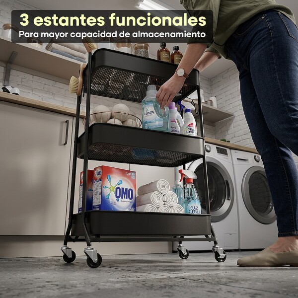 Carro Plegable Carrito Organizador de Metal con 3 Estantes y Ruedas Multiuso IMBACK Color Negro Carro Plegable Carrito Organizador de Metal con 3 Estantes y Ruedas Multiuso IMBACK Color Negro