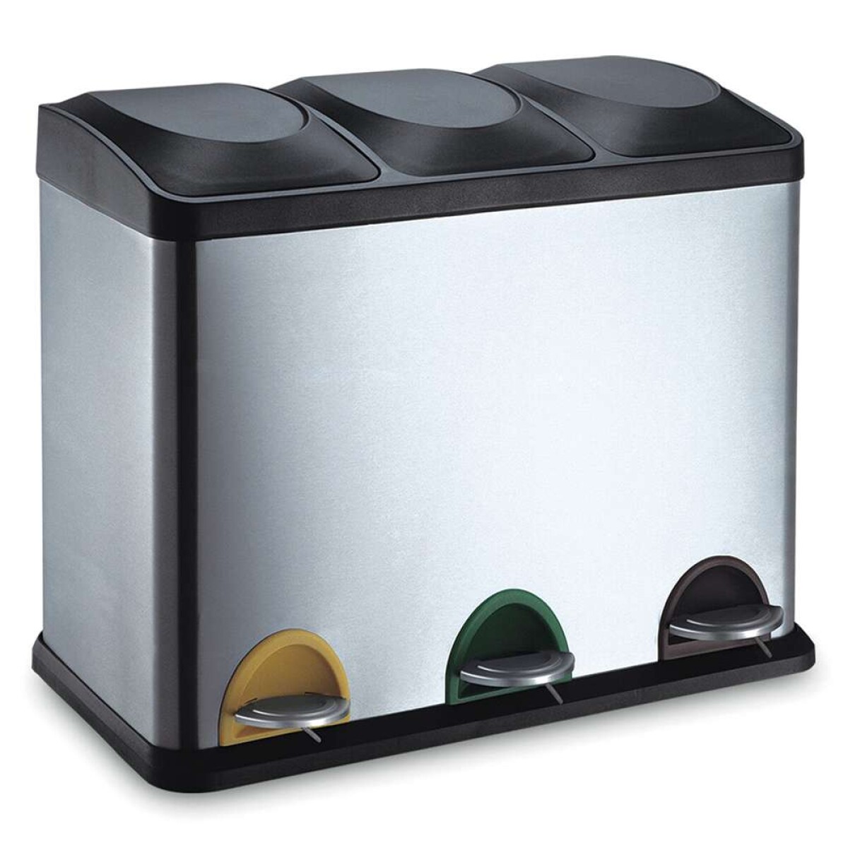 Papelera 3 Compartimentos 45L - C/ Pedal Acero Inox 