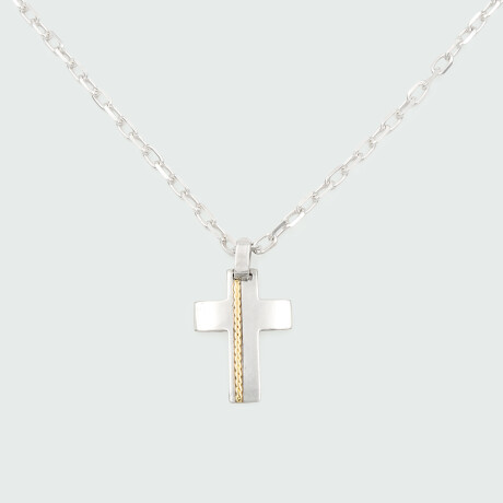 Cruz mediana MOON en plata 925 con trenza de oro amarillo 18k Cruz mediana MOON en plata 925 con trenza de oro amarillo 18k