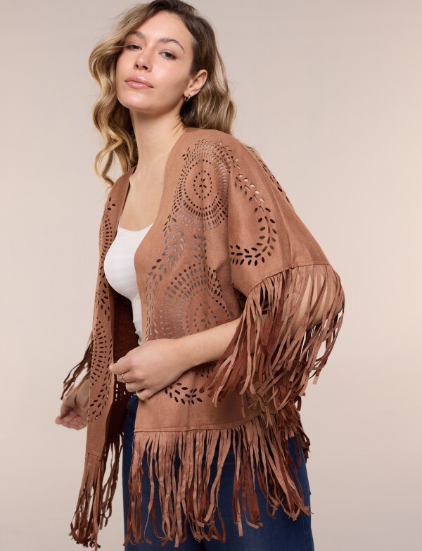 Chaqueta Suede Con Calados Y Flecos TOSTADO