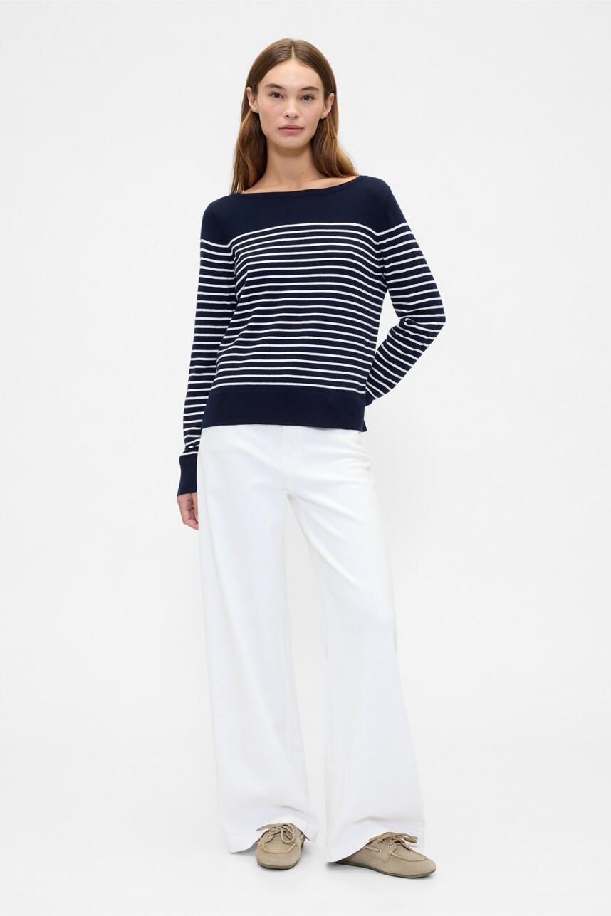 Buzo Cuello Bote A Rayas Mujer Navy Stripe