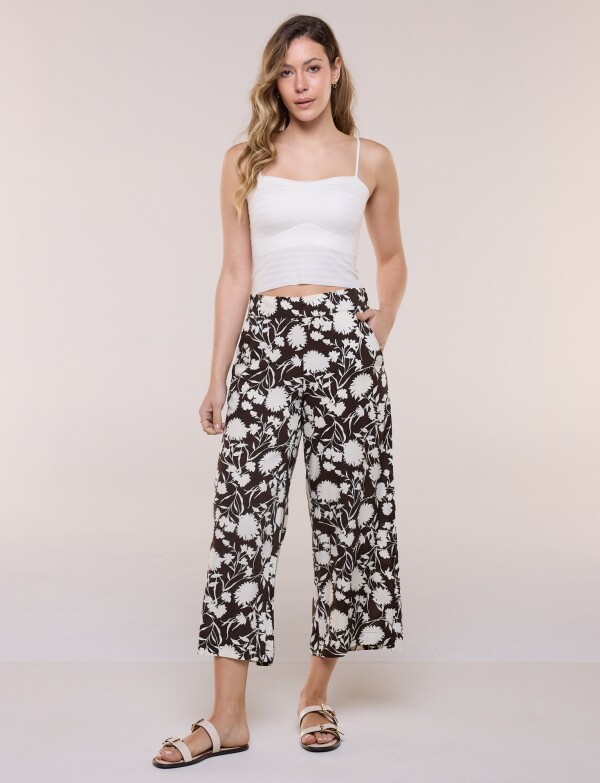 Pantalón Crop Fluido MARRON/MULTI