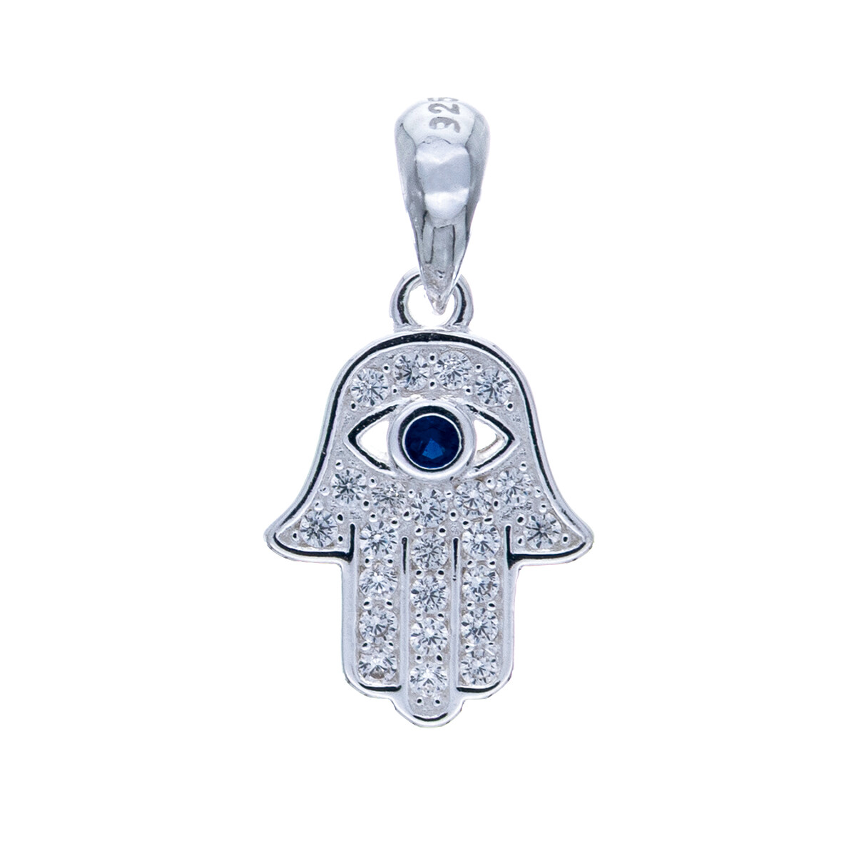 Dije Mano de Fátima con Ojito 14*11mm de plata 925 con circonias. 