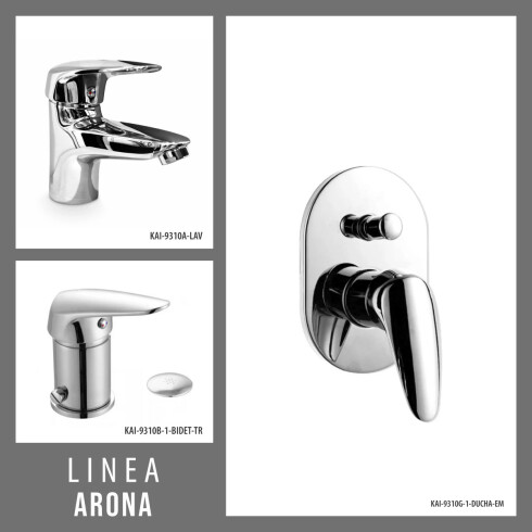 Juego Completo De Griferia Cromada De Baño Monocomando. Incluye Bidet, Lavatorio Y Ducha De Empotrar. Arona Aqualia 000