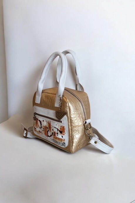 Cartera De Cuero ISA Dorada Con Arte Pintado A Mano Cartera De Cuero ISA Dorada Con Arte Pintado A Mano