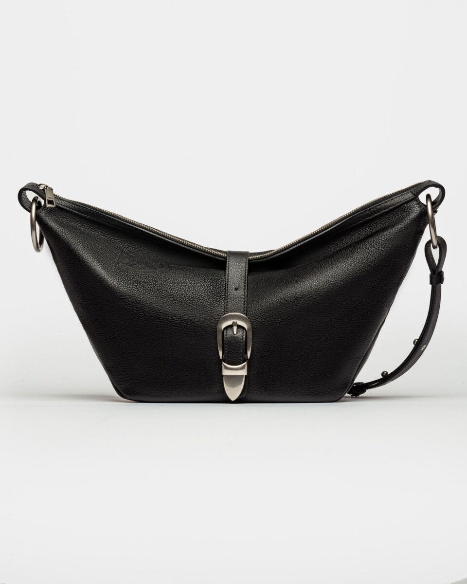 Bolso Bambu En Cuero Graneado - Negro 