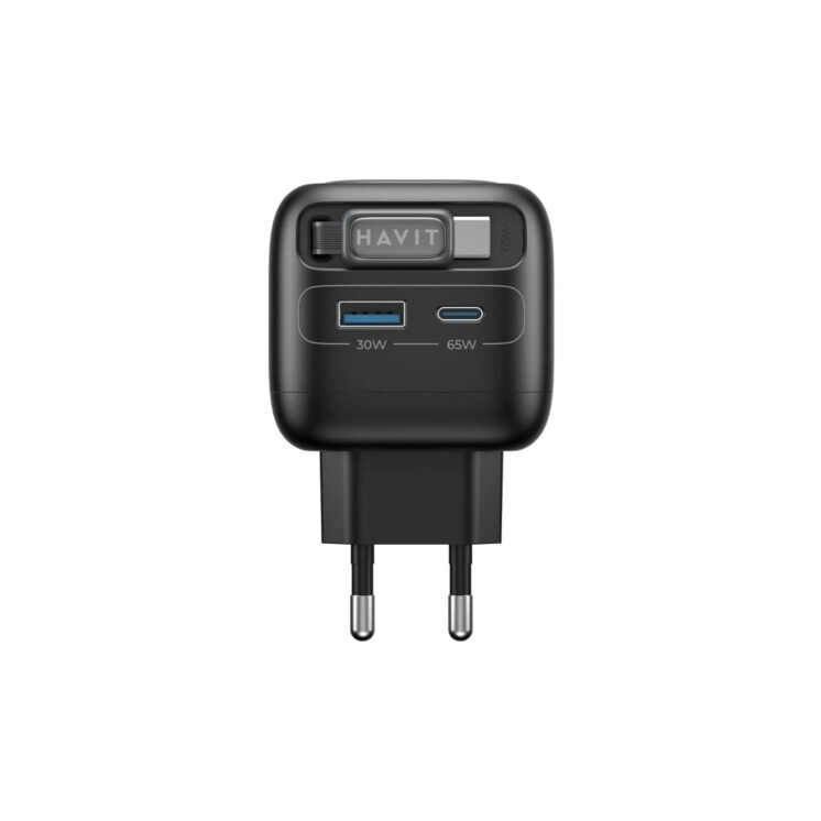 Cargador Havit UC253 GaN 65 W con Cable USB-C Retráctil Cargador Havit UC253 GaN 65 W con Cable USB-C Retráctil