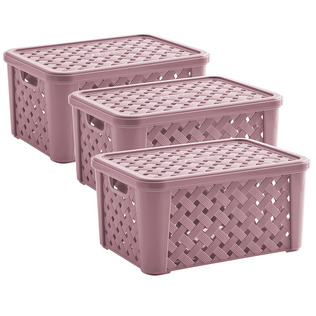 Set x3 Caja organizadora simil rattán con tapa G - ROSADO 