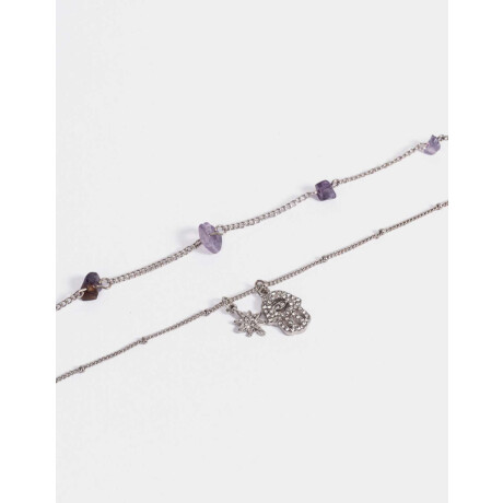 Collar Con Piedra Natural Amatista Plateado