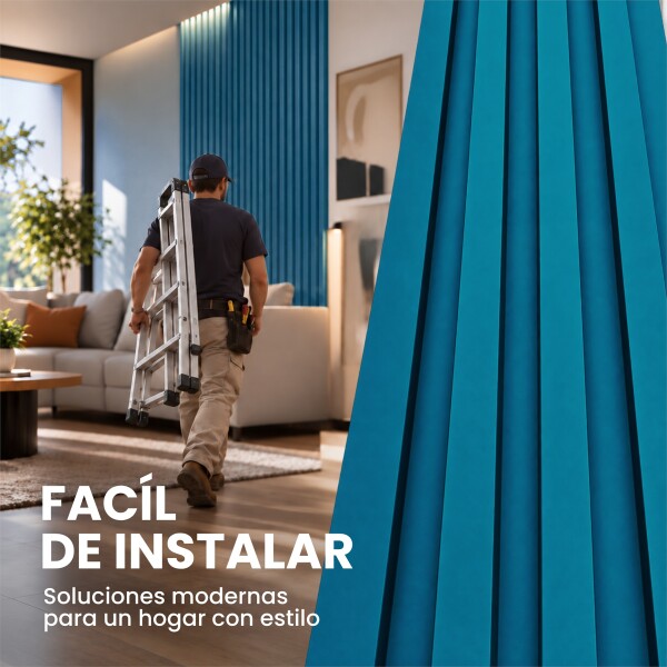 Pack x10 Wpc Simil Madera Wall Panel Lambrin 2.90x16.7 Azul 1