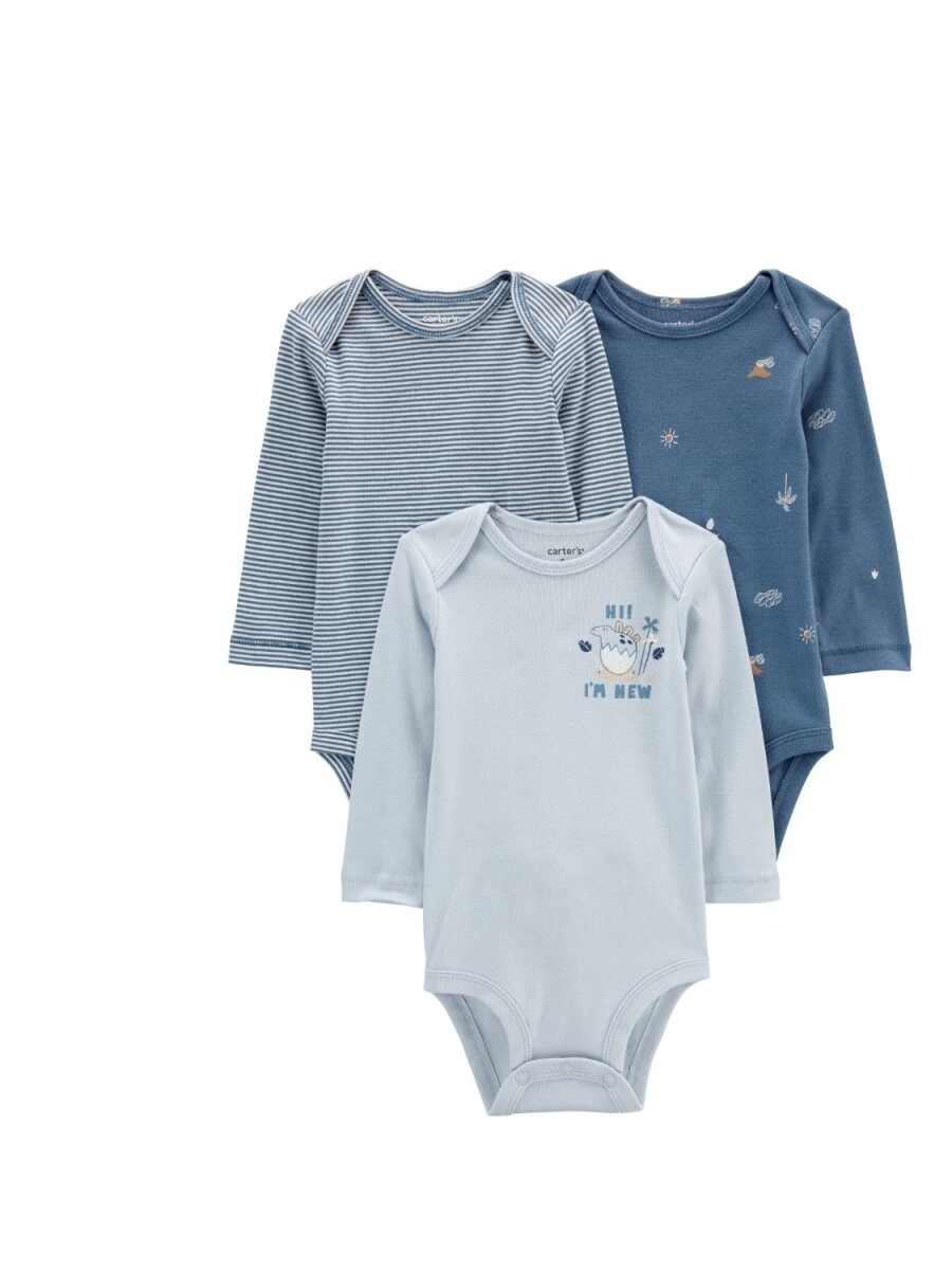 Pack X3 Bodies Carters Manga Larga Algodón - AZUL 