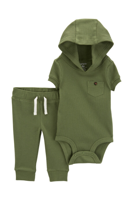 Set dos piezas de algodón térmico, pantalón y body con capucha Sin color