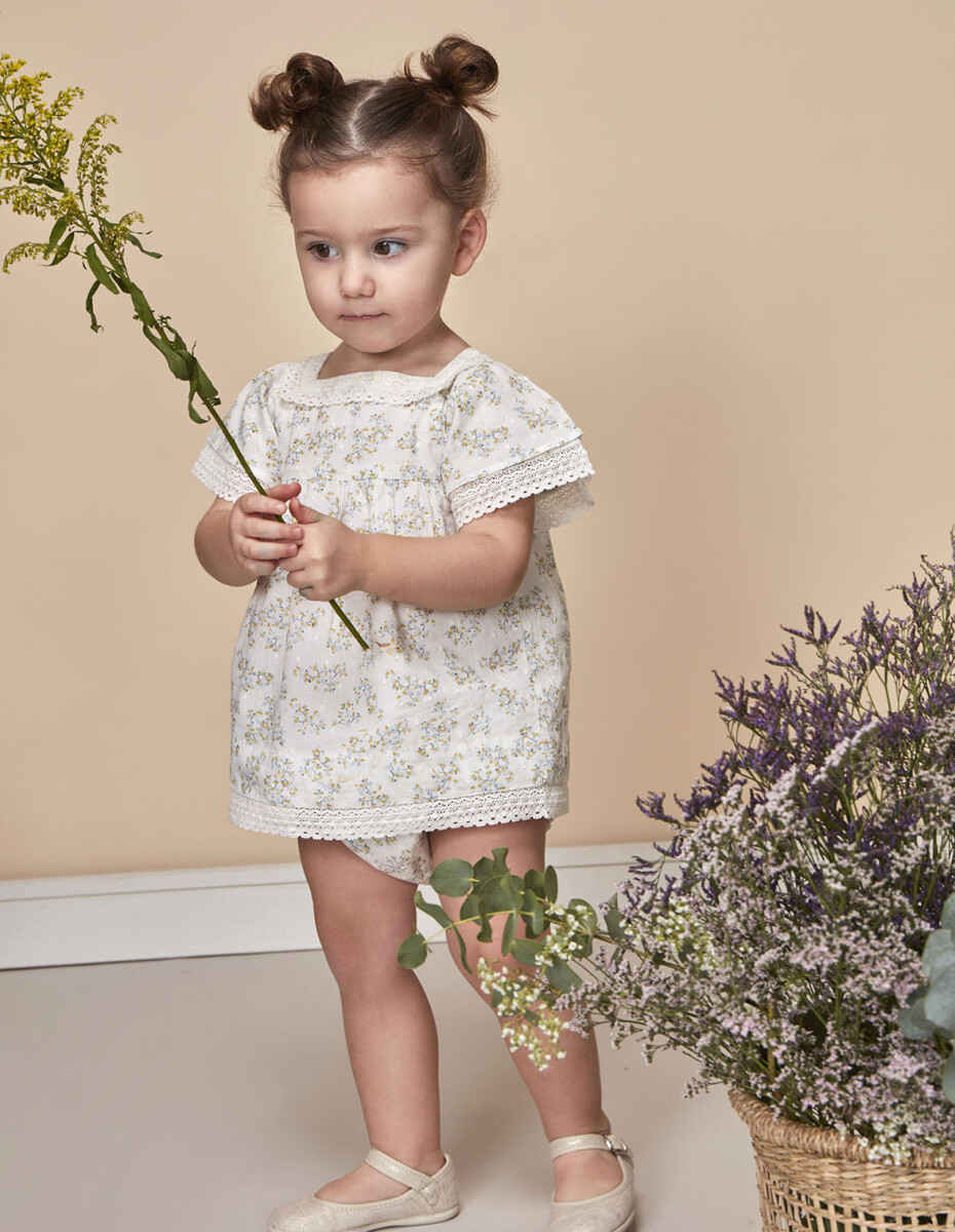 Vestido De Plumeti Estampado - Blanco Roto 