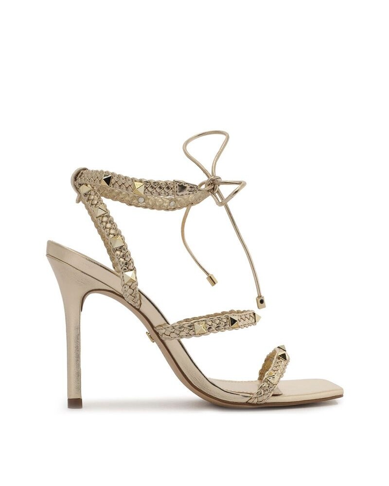 Sandalia Taco Fino De Tiras Dorada U