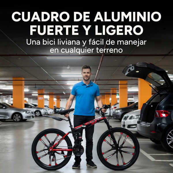 Bicicleta JJFH Rod 26 Doble Suspensión Plegable Freno Disco Rojo 1