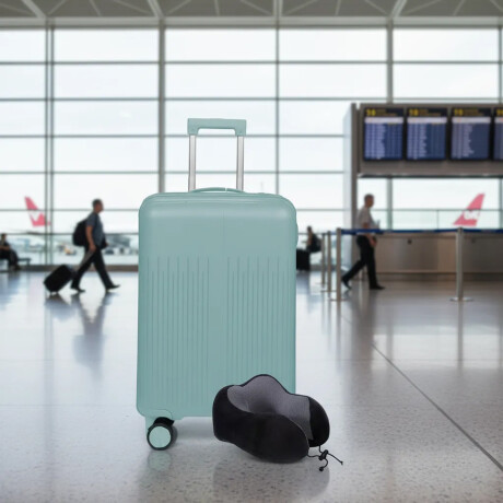 Set Valija Grande Rigida + Almohadón Cervical Memoria Negro Celeste