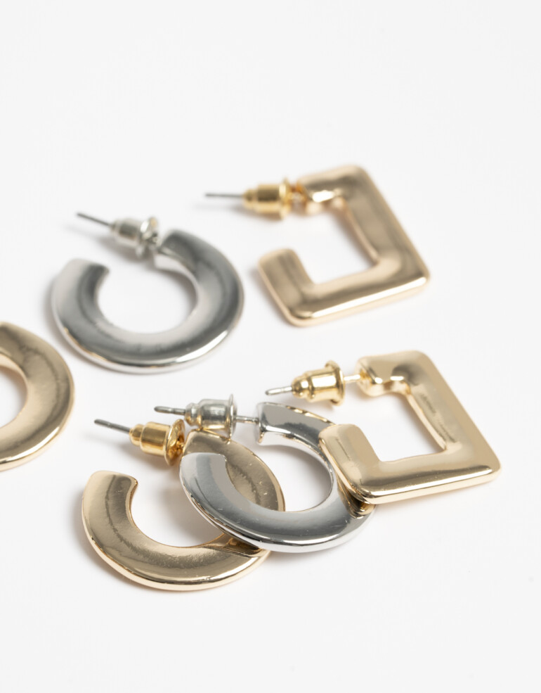 Aros Argollas Set Metal Set De Argollas Biplating - Dorado