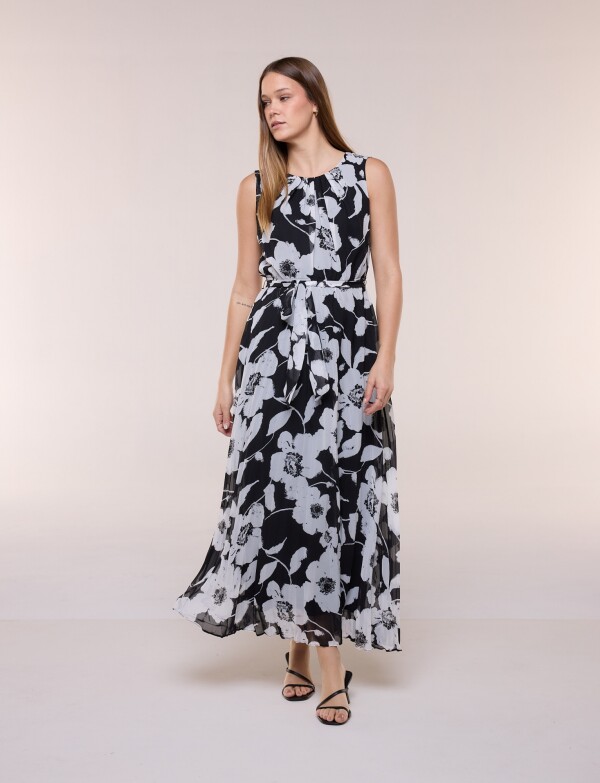 Vestido Maxi Plisado BLANCO/NEGRO