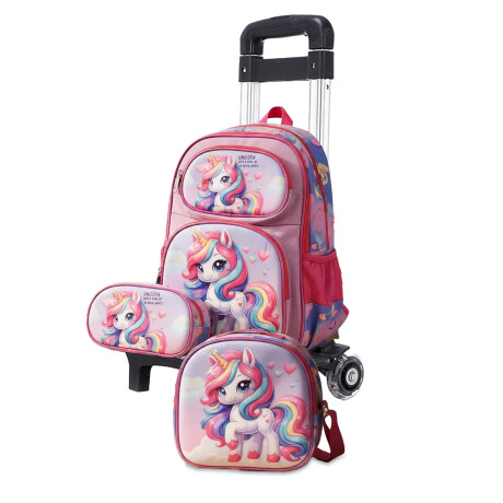 Set Escolar Mochila 3 Pzas + Soporte Regulable de Aluminio Fucsia