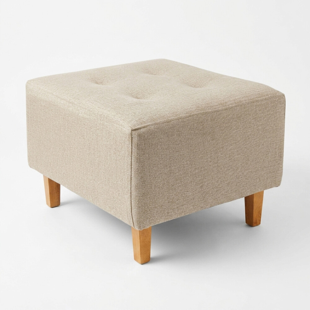 Puff tela y patas de madera Beige