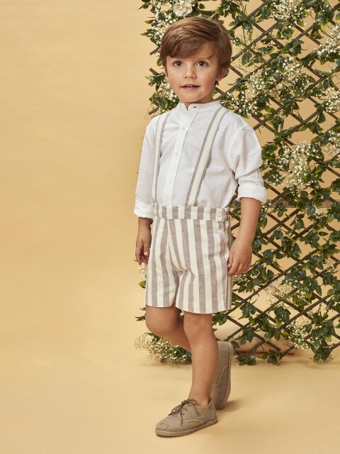 Pantalon Corto De Rayas Con Tirantes Berenjena