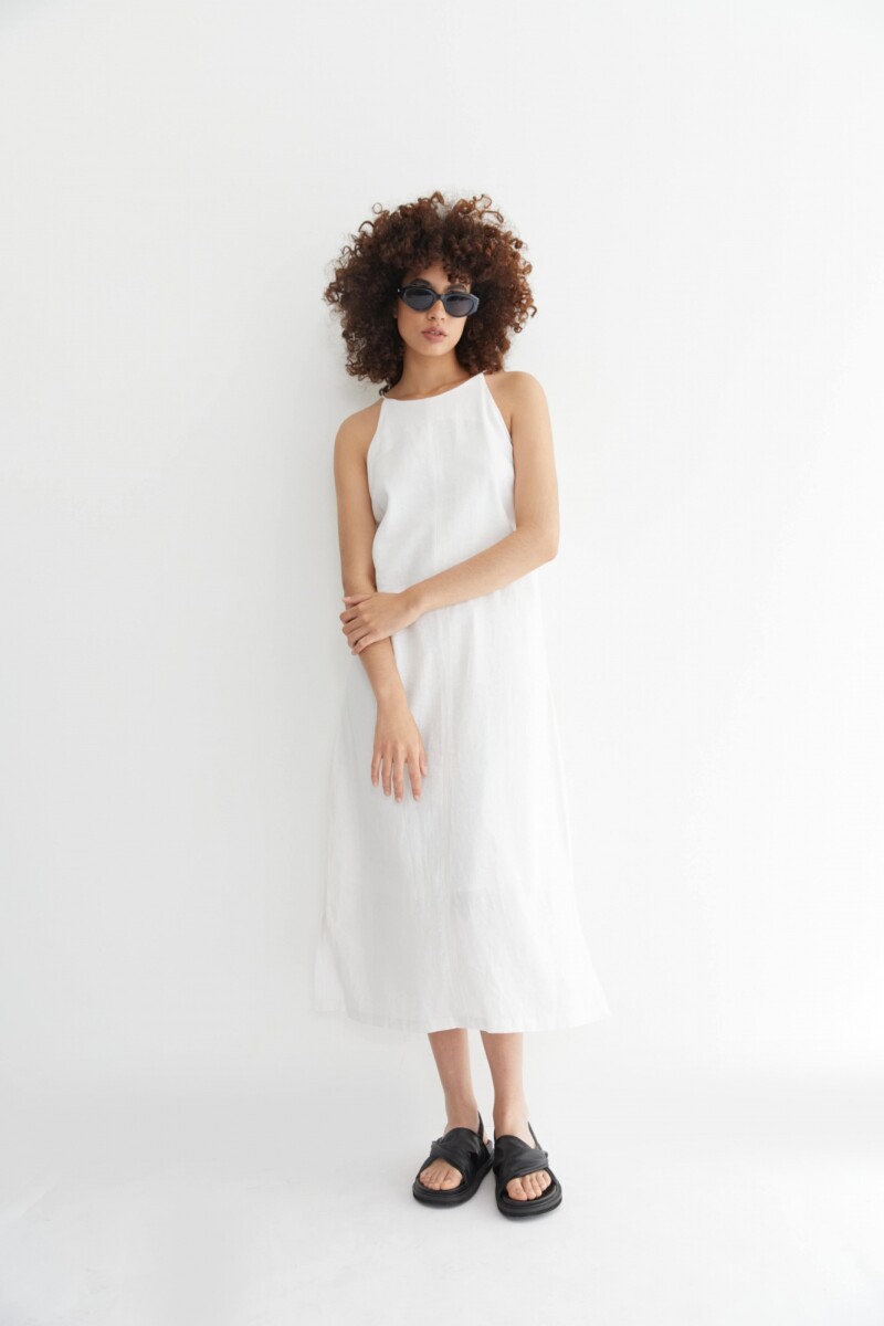 Maxi vestido de lino con tajos en laterales blanco