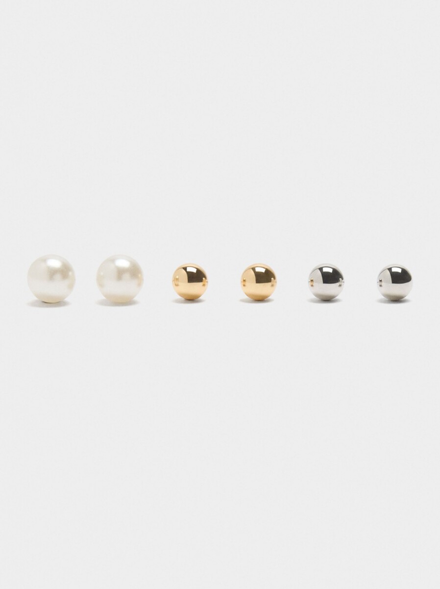 Pendientes De Esferas Bicolor Y Perlas - bicolor 