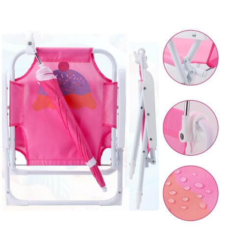 Silla Infantil Reposera Plegable Playa Con Sombrilla Rosa