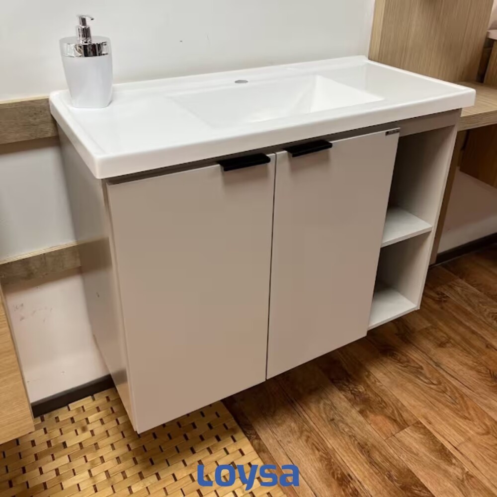 Mueble de baño suspendido Aster beige 80cm con bacha de resina Mueble De Baño Suspendido Aster Beige 80cm Con Bacha De Resina