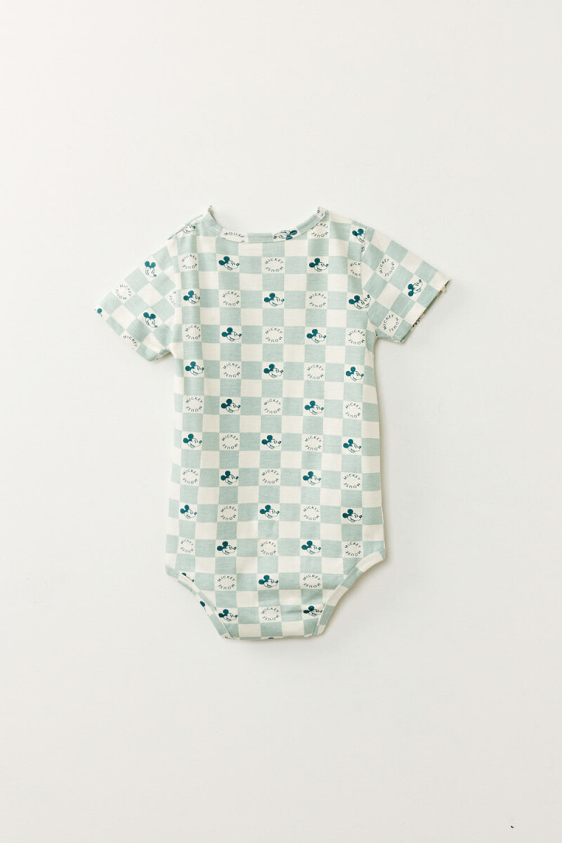 Body manga corta Damero Mickey Beige