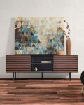 Mueble TV Kesia lacado gris con chapa de nogal 162 x 58 cm