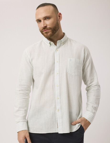 Camisa m/l rayada verde claro