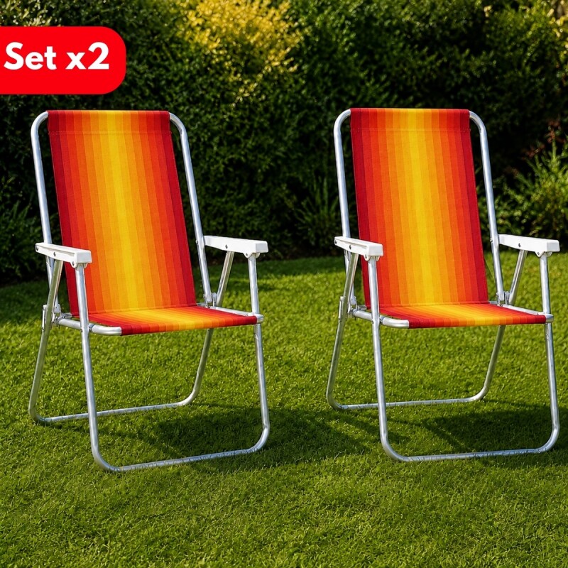 Set X 2 Sillas Altas Aluminio Clásica A Rayas NARANJA