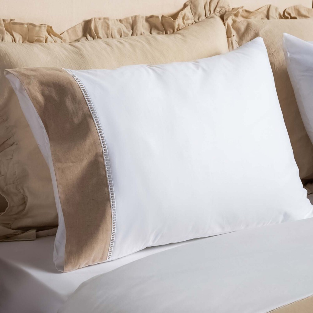 JUEGO DE SABANAS 180 HILOS KING ALGODON NATURAL-BEIGE GUARDA DE LINO BEIGE