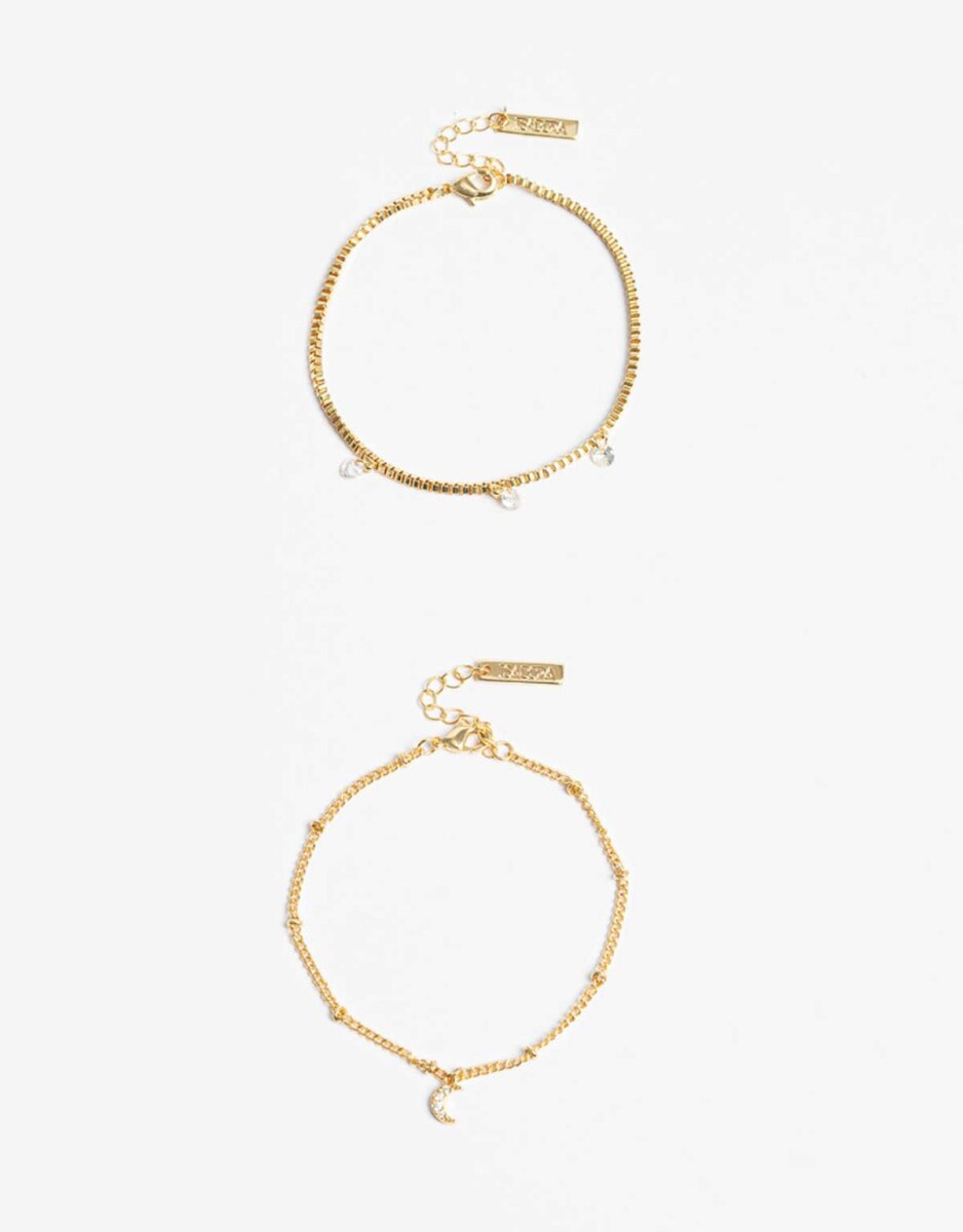 Set De Pulseras Con Cubic Zirconia - Dorado 