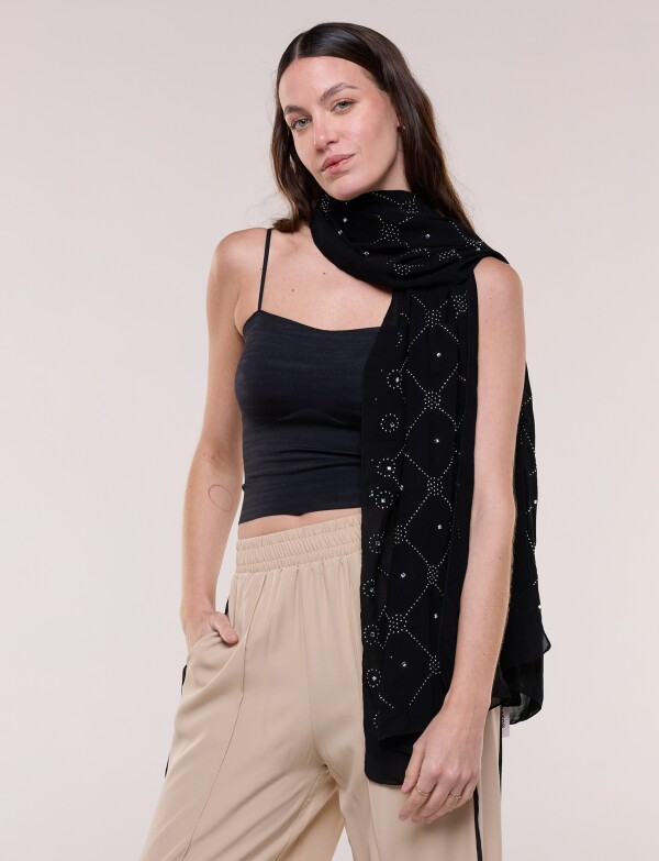 Pashmina Aplique Brillos NEGRO/PLATEADO