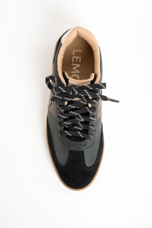 Zapatilla Cuero Combinada Negro